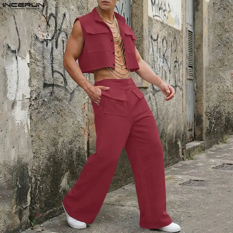 Quality Men'S Fashion - INCERUN Erkek Setleri Katı Kolsuz Kırpma