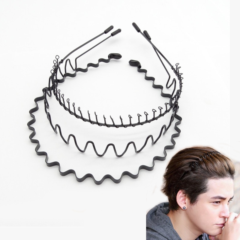 Men Fashion Hair Style - Moda siyah Metal dalgalı spor Hairband