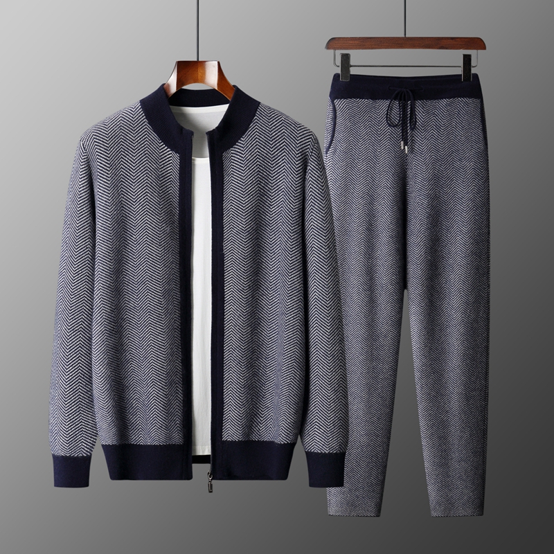 Knitted Cardigan Men - % 100% merinos yünü jakarlı set