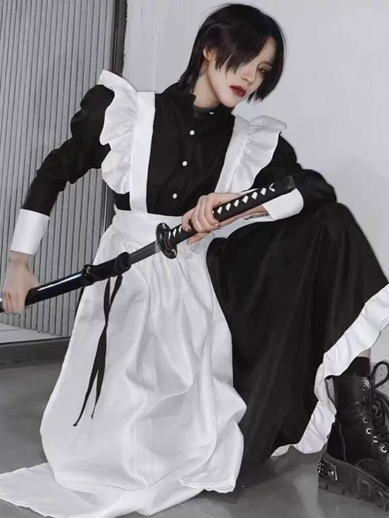 Men'S Fashion All Black Outfit - Hizmetçi Kostümü Kadın Erkek Günlük Cosplay