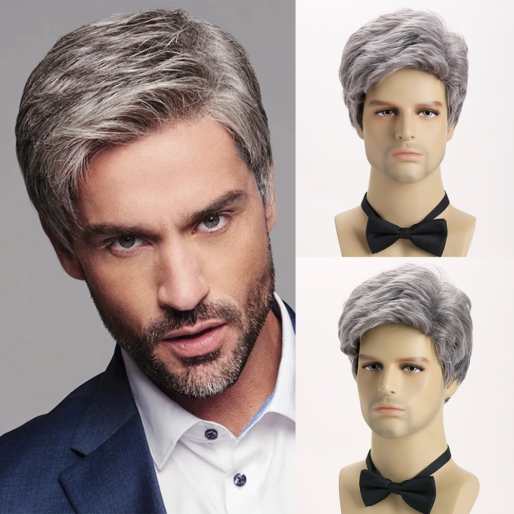 Men Fashion Hair Style - Sentetik Gümüş Gri Kısa Peruk Erkekler